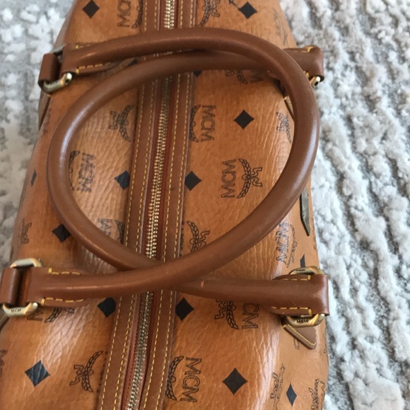 AUTHENTIC MCM Visetos Coated Canvas Leather Boston Top Handle Bag.  EUC - Picture 6 of 11